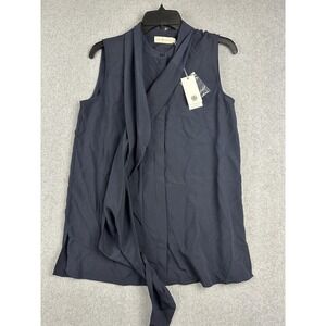 Tory Burch Sleeveless Bow Blouse Womens 4 Navy High Neck Top NWT Polyester